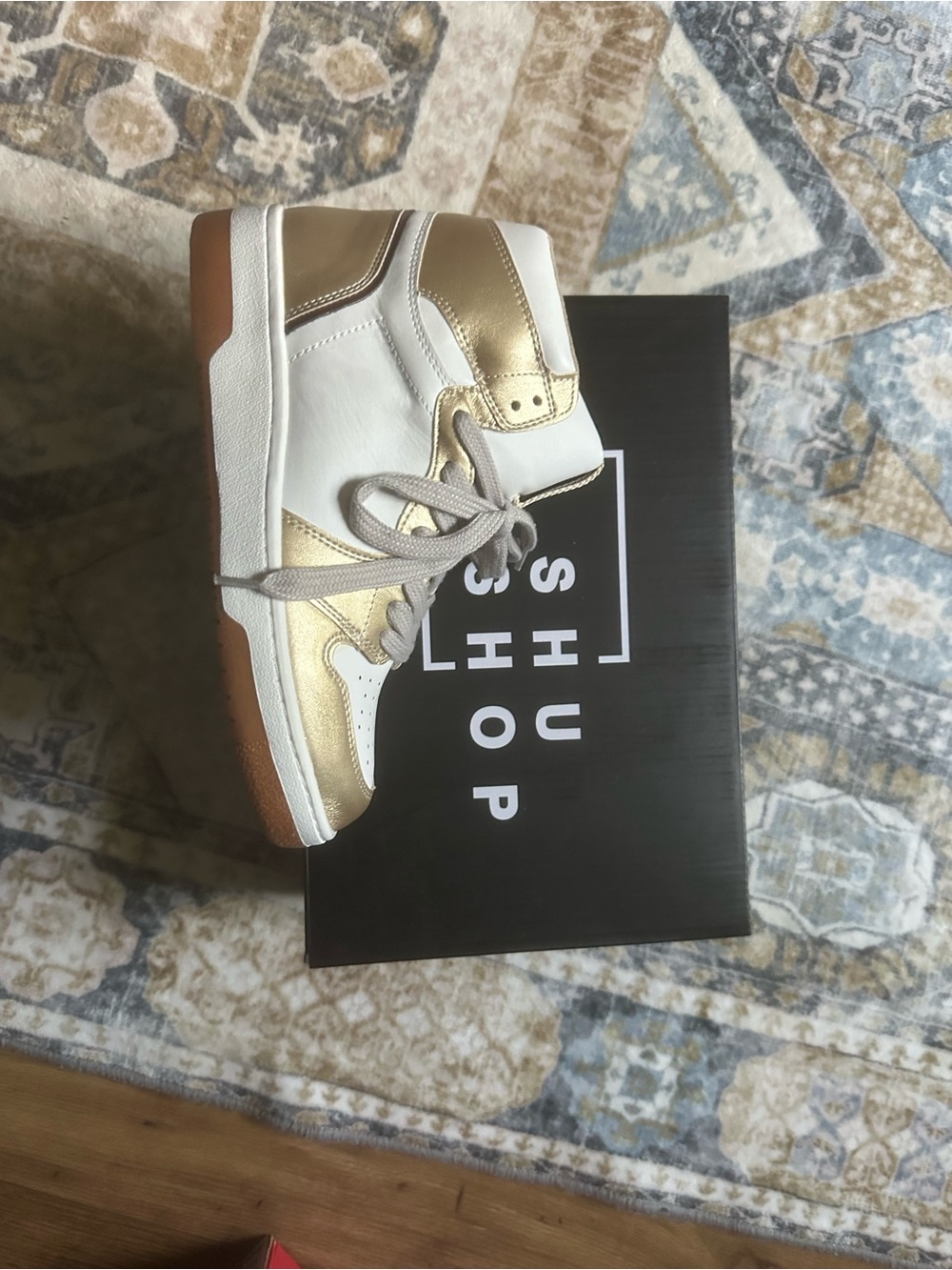 ShuShop White and Gold High-Top Women’s Sneaker
